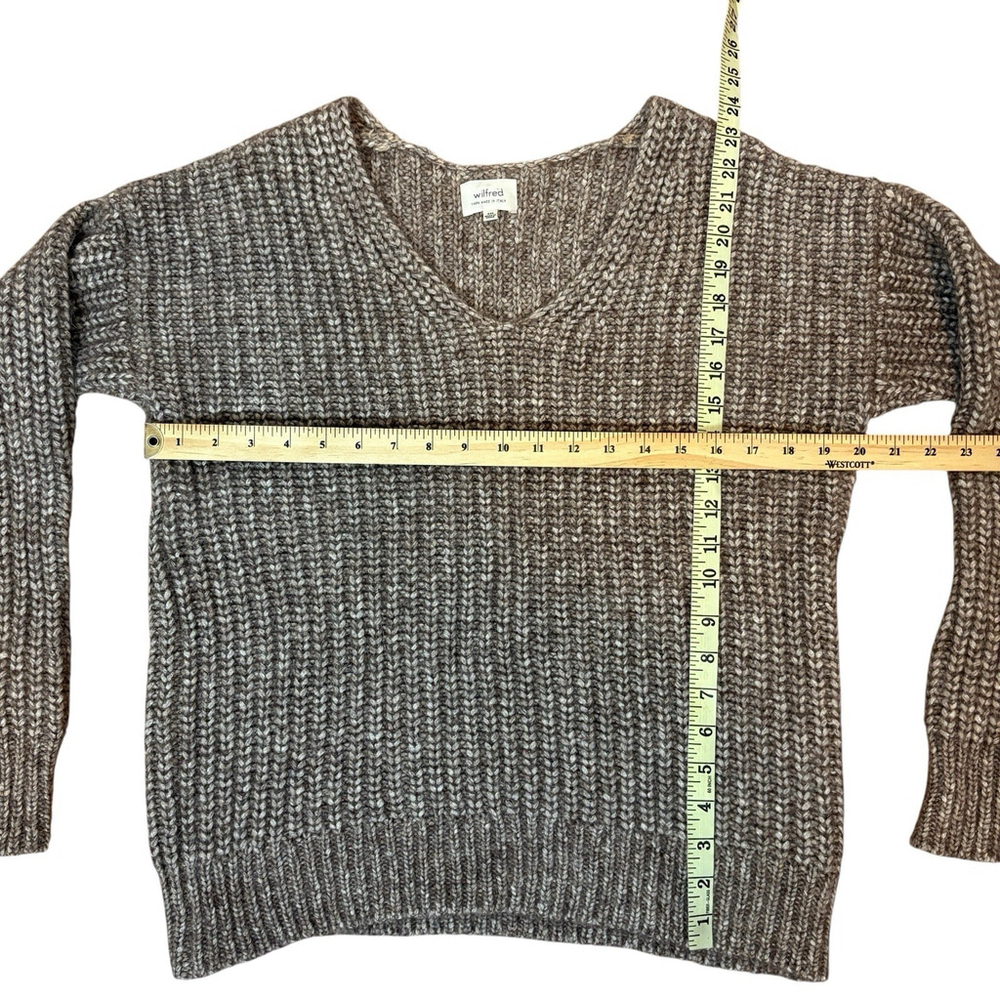 Aritzia Wilfred Alpaca Blend Chunky Knit Sweater XXS Brown Oversized V Neck - Picture 6 of 7